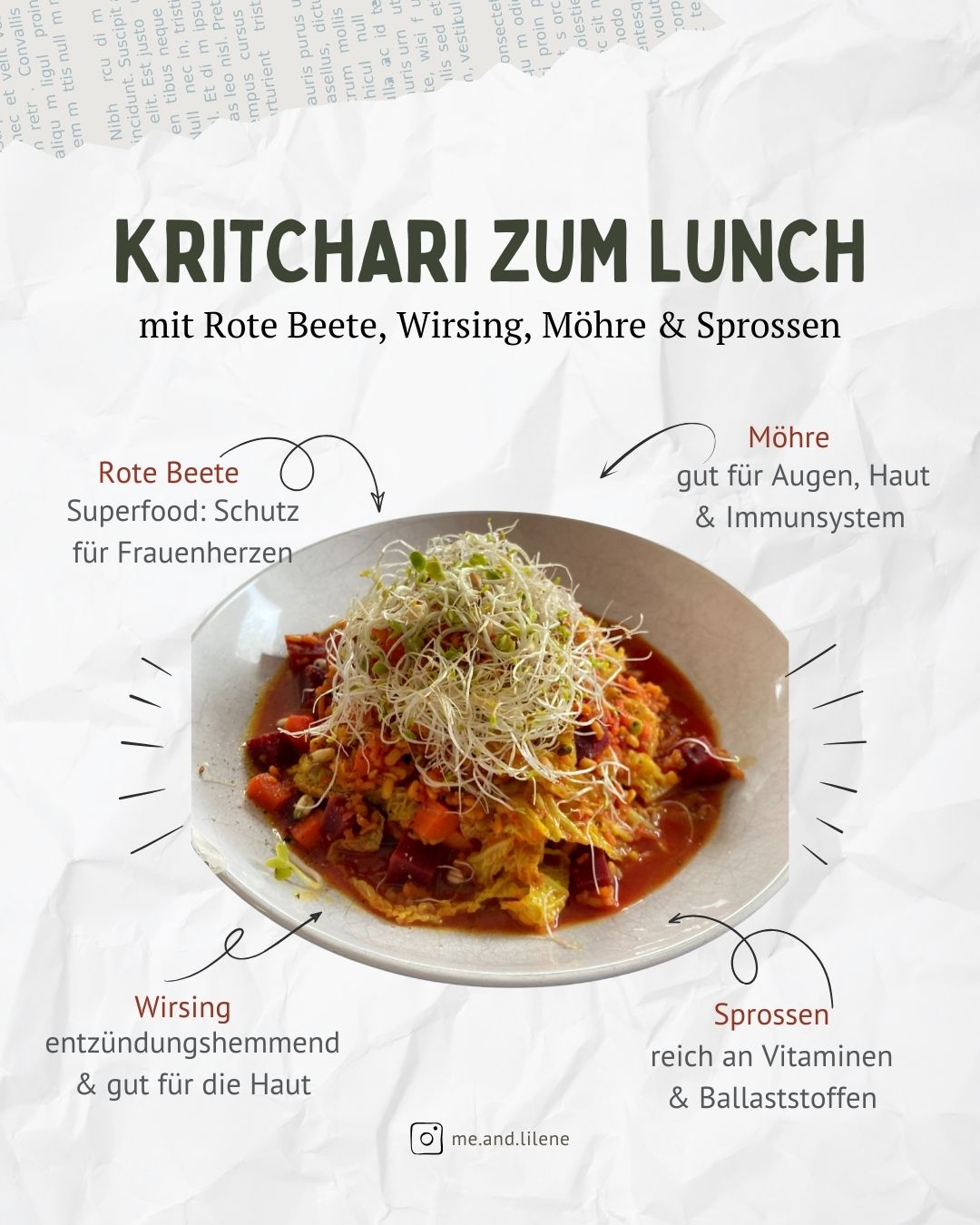 Kritchari zum Lunch mit Rote Beete, Wirsing, Möhre und Sprossen