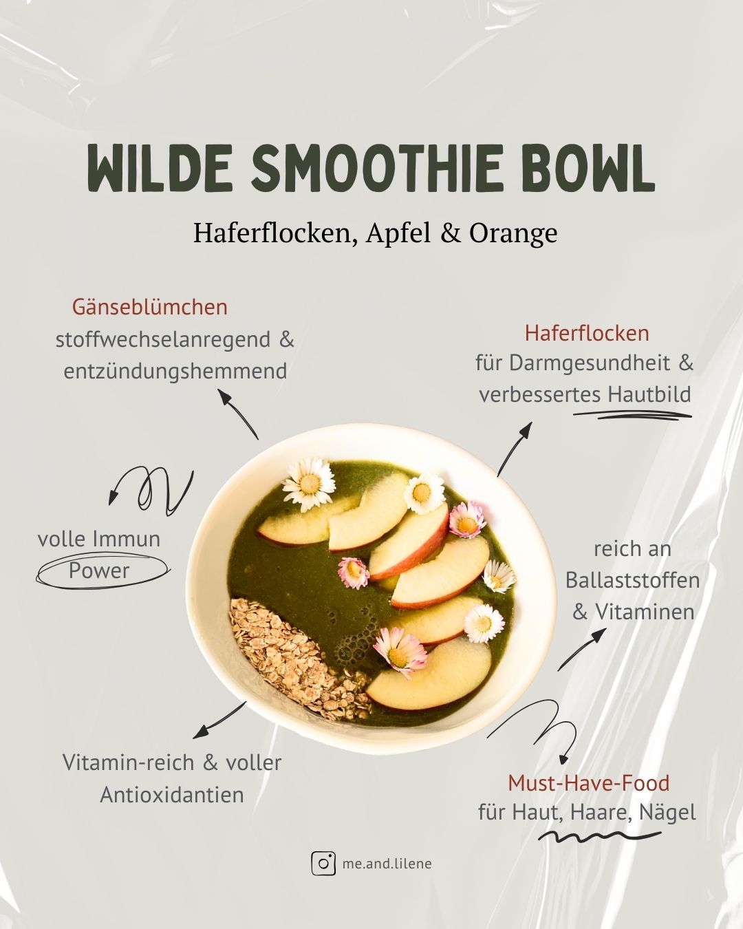 Wilde Smoothie Bowl mit Haferflocken, Apfel und Orange